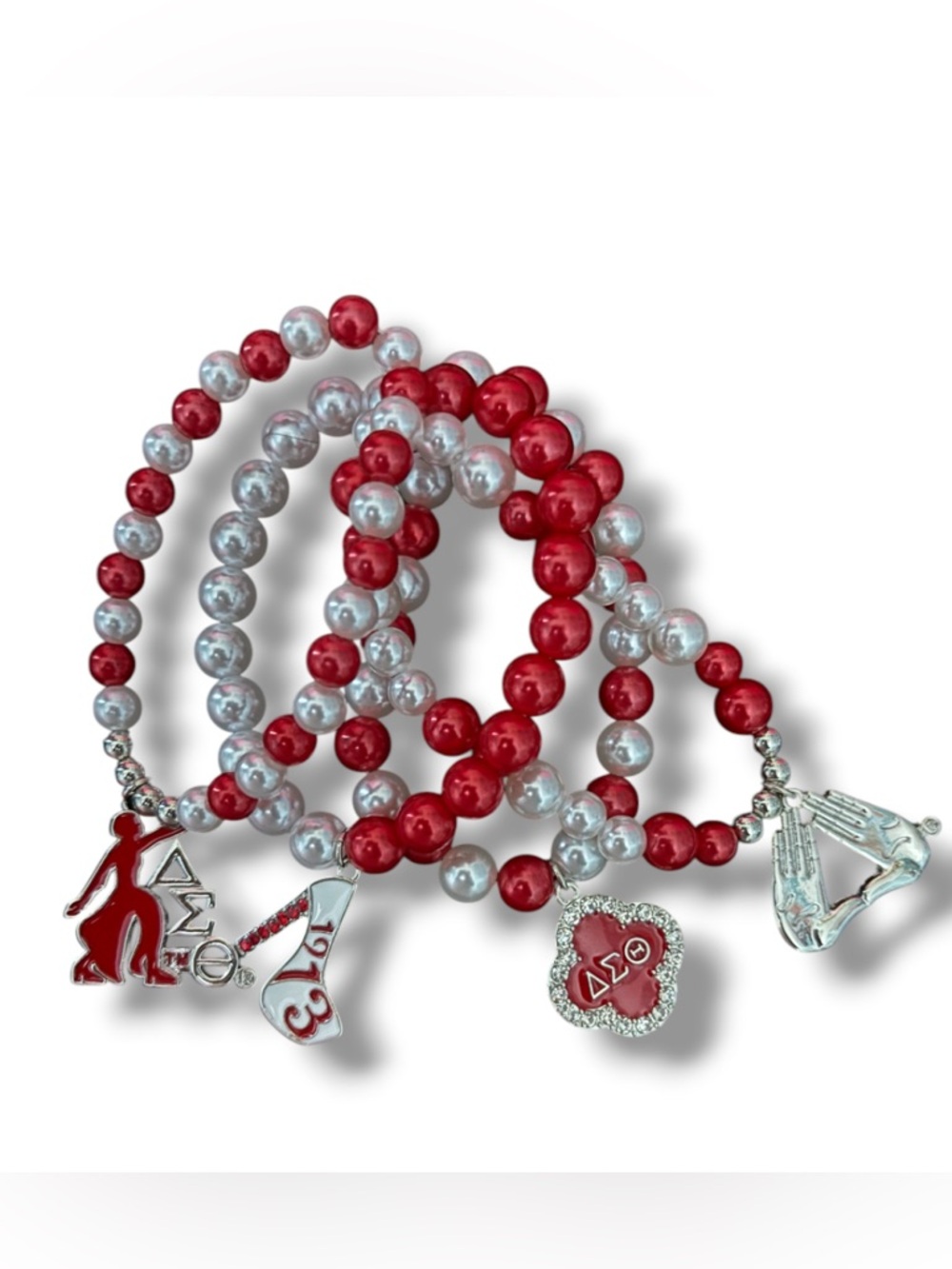 Delta Sigma Theta Red and White Beaded Charm Bracelet